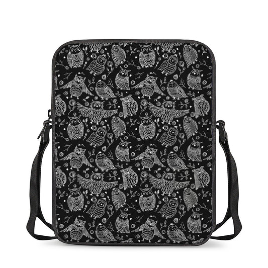 Black And White Owl Pattern Print Rectangular Crossbody Bag
