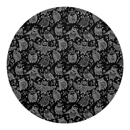 Black And White Owl Pattern Print Round Blanket