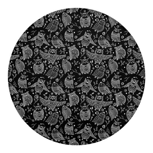 Black And White Owl Pattern Print Round Blanket