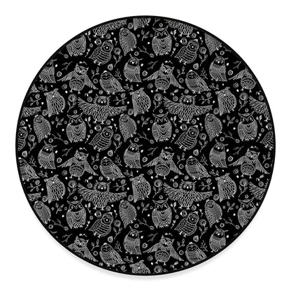 Black And White Owl Pattern Print Round Floor Mat