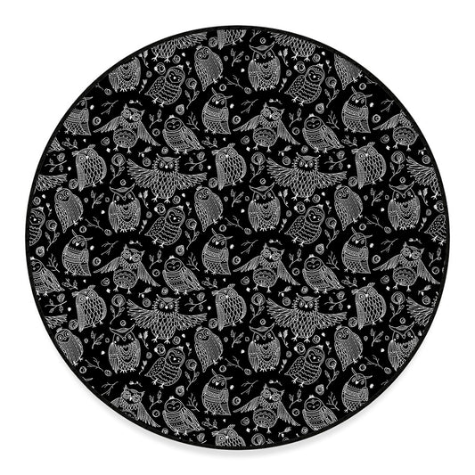 Black And White Owl Pattern Print Round Floor Mat