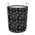 Black And White Owl Pattern Print Round Laundry Basket