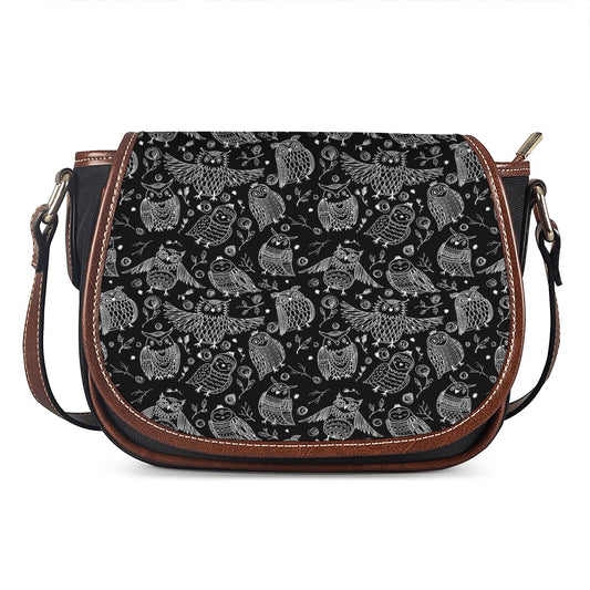 Black And White Owl Pattern Print Saddle Bag