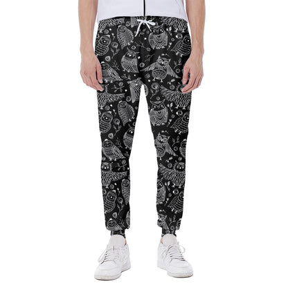 Black And White Owl Pattern Print Scuba Joggers