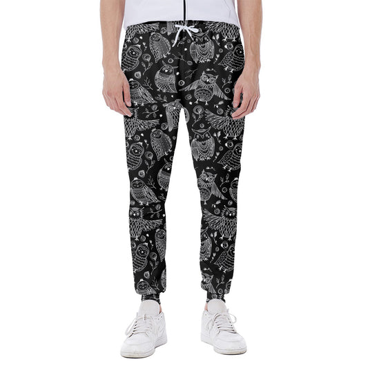 Black And White Owl Pattern Print Scuba Joggers
