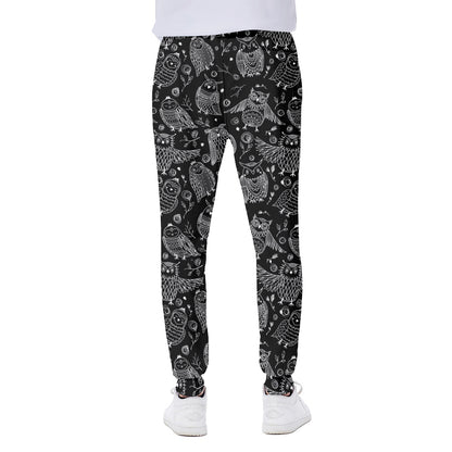 Black And White Owl Pattern Print Scuba Joggers