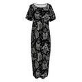 Black And White Owl Pattern Print Short Sleeve Long Nightdress