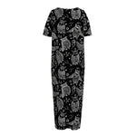 Black And White Owl Pattern Print Short Sleeve Long Nightdress