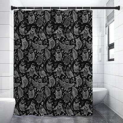 Black And White Owl Pattern Print Shower Curtain