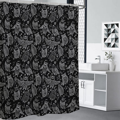 Black And White Owl Pattern Print Shower Curtain