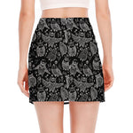 Black And White Owl Pattern Print Side Slit Mini Skirt