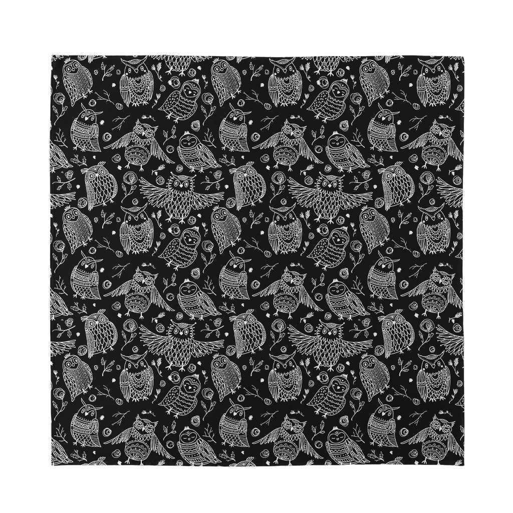 Black And White Owl Pattern Print Silk Bandana