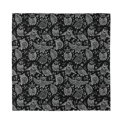 Black And White Owl Pattern Print Silk Bandana