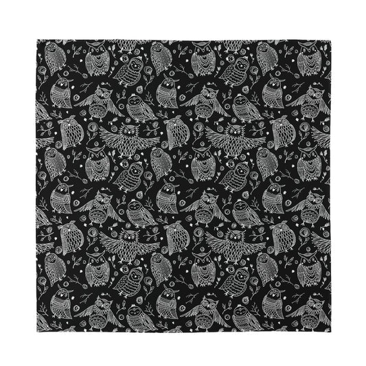 Black And White Owl Pattern Print Silk Bandana