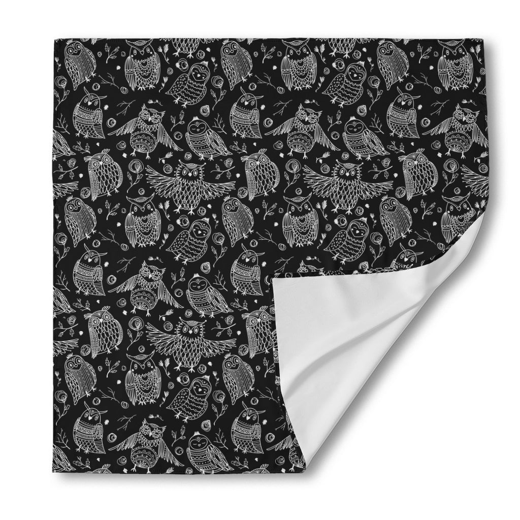 Black And White Owl Pattern Print Silk Bandana