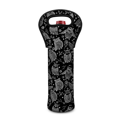 Black And White Owl Pattern Print Single Neoprene Wine Tote