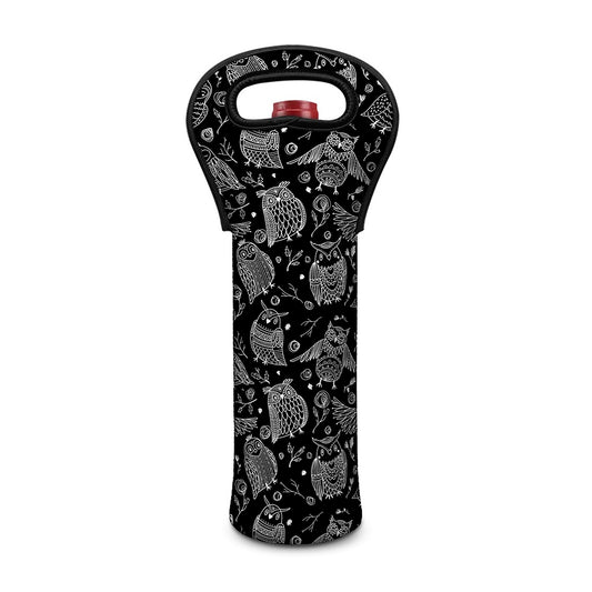 Black And White Owl Pattern Print Single Neoprene Wine Tote