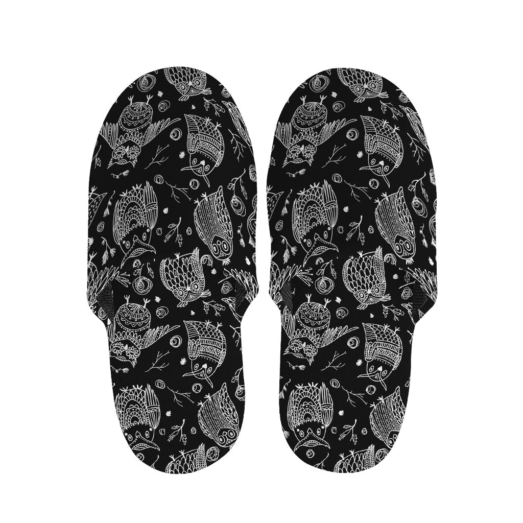 Black And White Owl Pattern Print Slippers