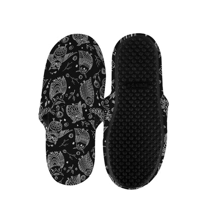 Black And White Owl Pattern Print Slippers