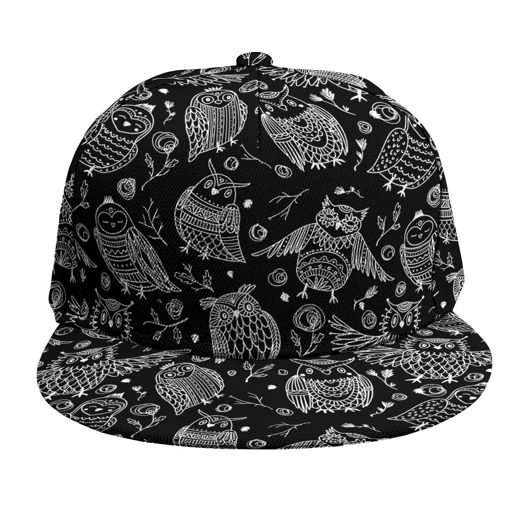 Black And White Owl Pattern Print Snapback Cap