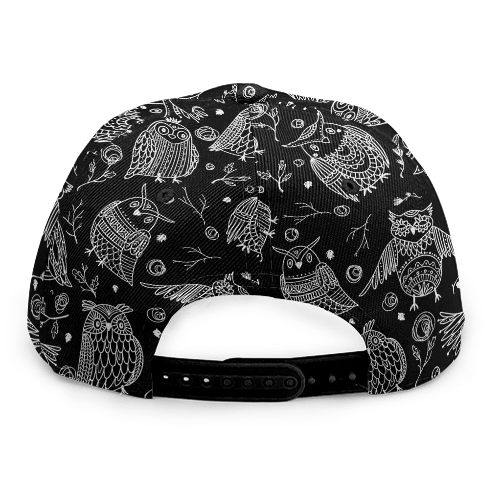 Black And White Owl Pattern Print Snapback Cap