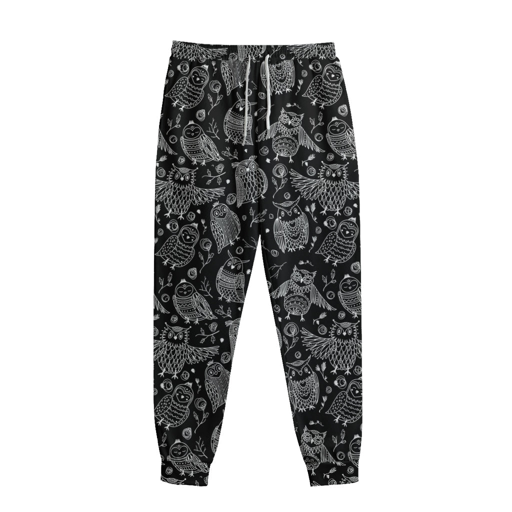 Black And White Owl Pattern Print Sweatpants