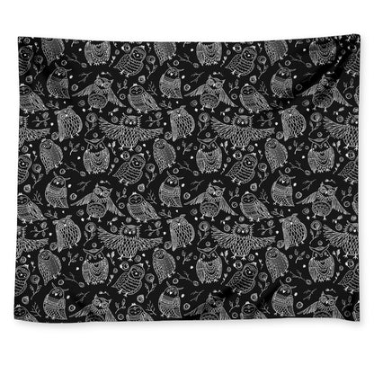 Black And White Owl Pattern Print Tapestry