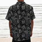 Black And White Owl Pattern Print Textured Short Sleeve Shirt