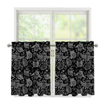 Black And White Owl Pattern Print Tier Curtains