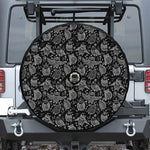 Black And White Owl Pattern Print Tire Cover With Camera Hole