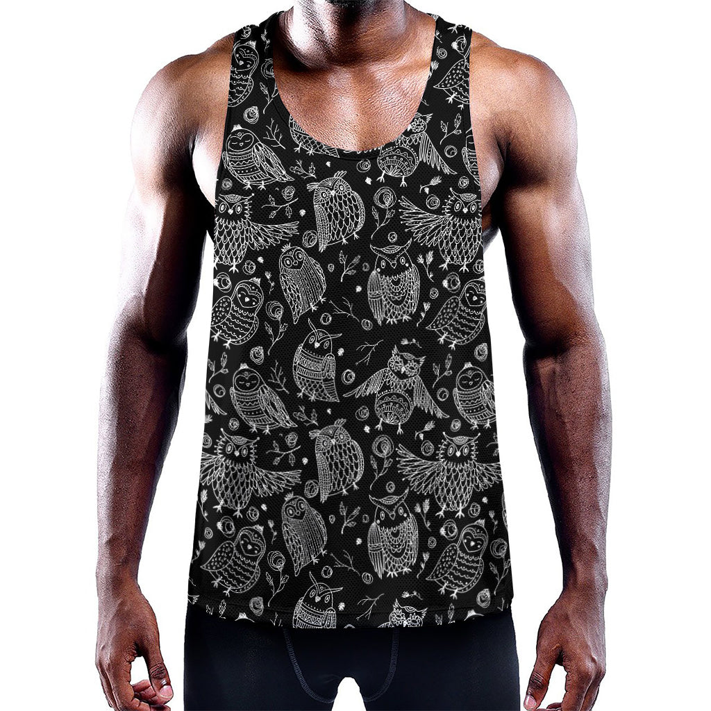 Black And White Owl Pattern Print Training Tank Top