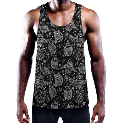 Black And White Owl Pattern Print Training Tank Top