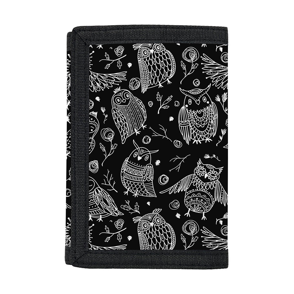 Black And White Owl Pattern Print Trifold Wallet