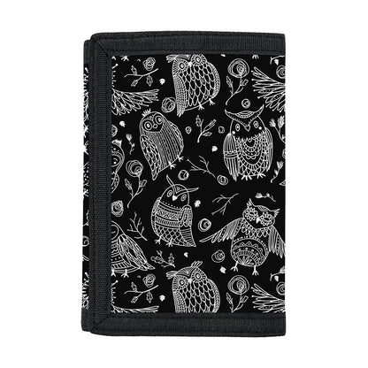 Black And White Owl Pattern Print Trifold Wallet