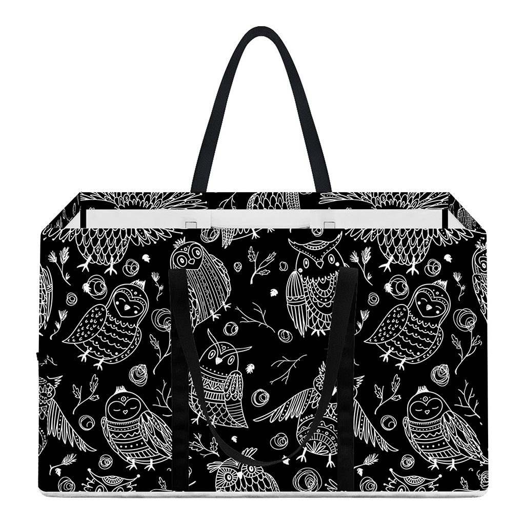 Black And White Owl Pattern Print Utility Tote Bag