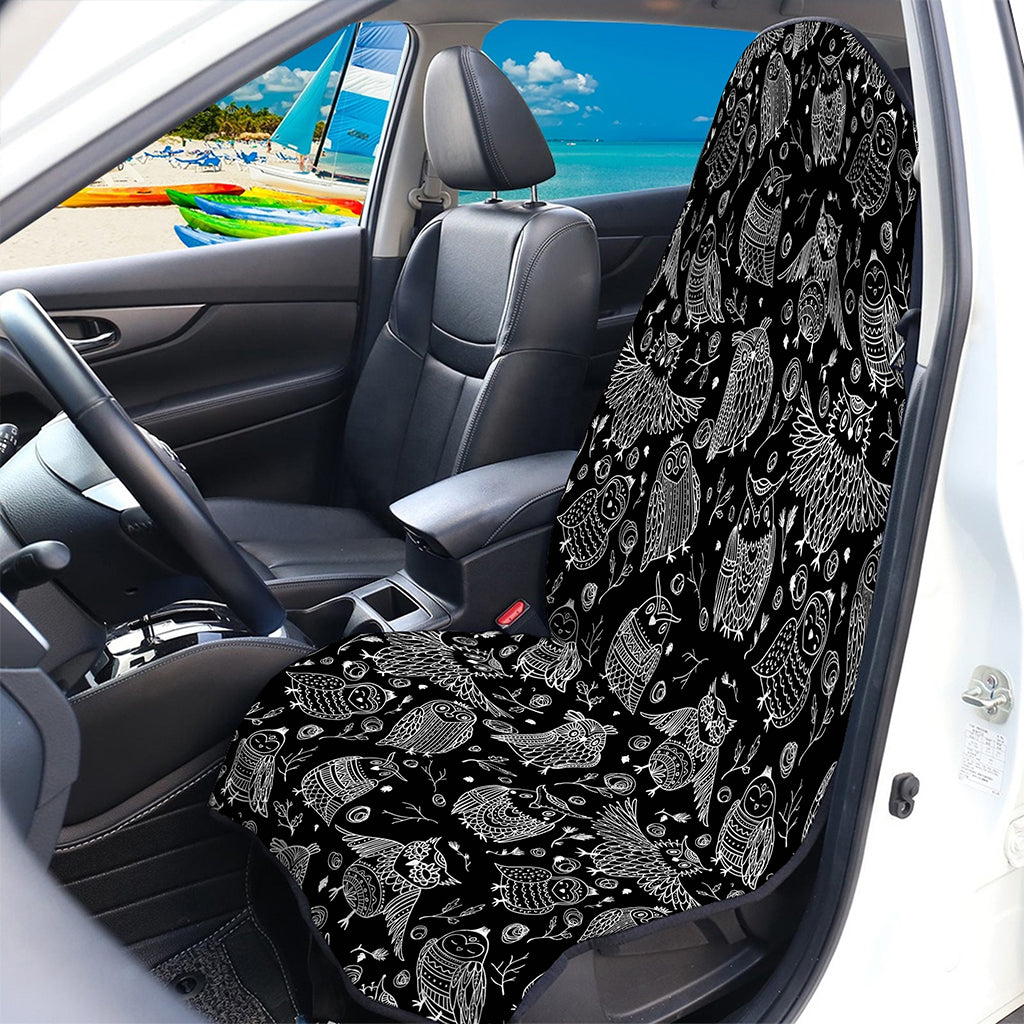 Black And White Owl Pattern Print Waterproof Car Seat Cover