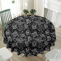 Black And White Owl Pattern Print Waterproof Round Tablecloth