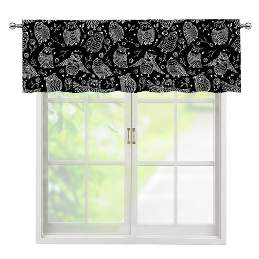 Black And White Owl Pattern Print Window Valance