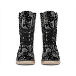 Black And White Owl Pattern Print Winter Boots