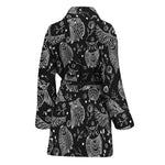 Black And White Owl Pattern Print Women's Bathrobe