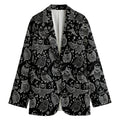 Black And White Owl Pattern Print Women's Cotton Blazer