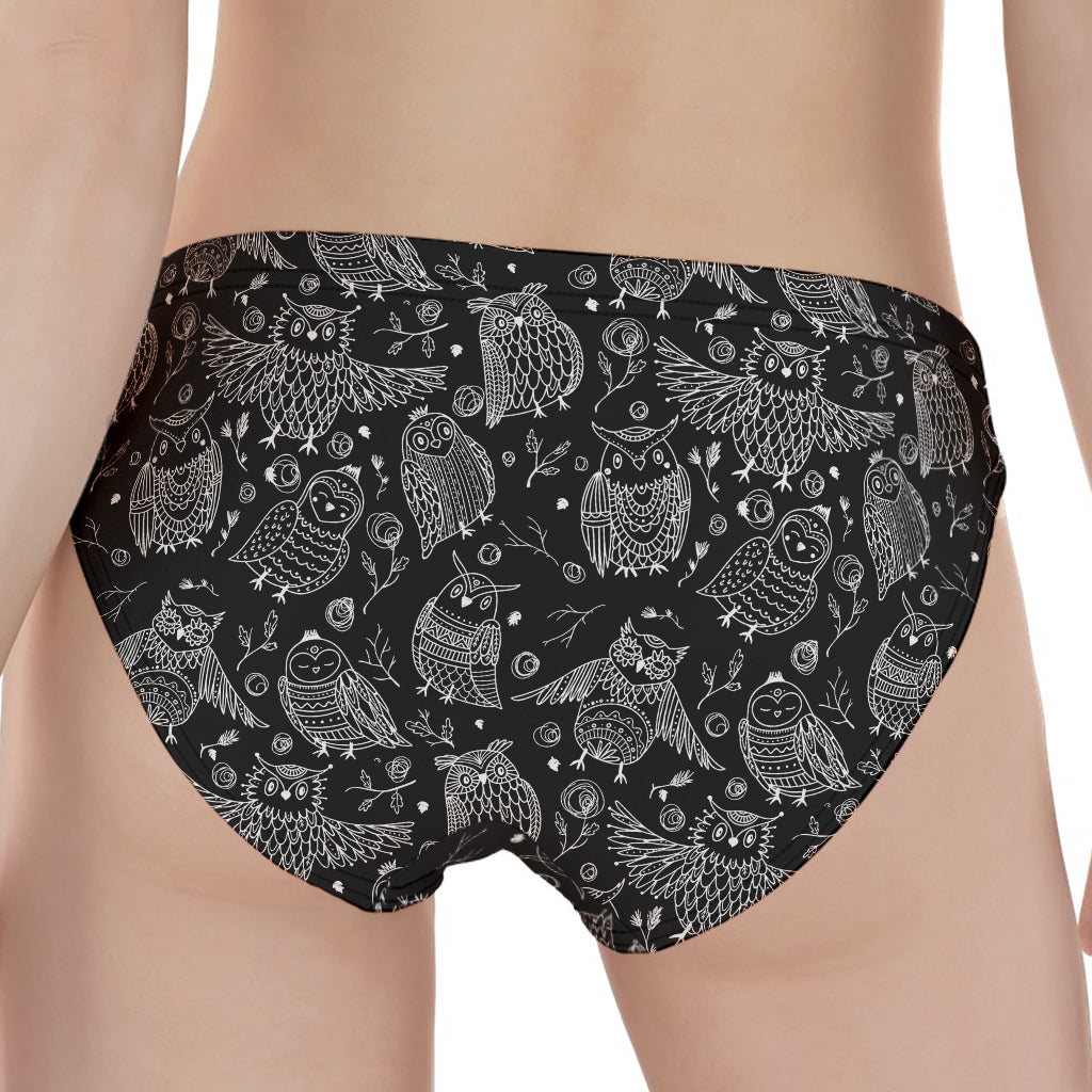 Black And White Owl Pattern Print Women's Panties