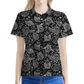 Black And White Owl Pattern Print Women's Polo Shirt
