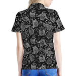 Black And White Owl Pattern Print Women's Polo Shirt