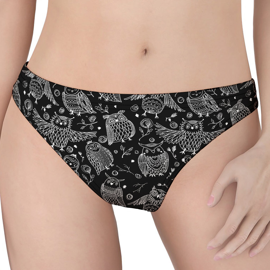 Black And White Owl Pattern Print Women's Thong