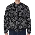 Black And White Owl Pattern Print Zip Sleeve Bomber Jacket