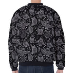 Black And White Owl Pattern Print Zip Sleeve Bomber Jacket