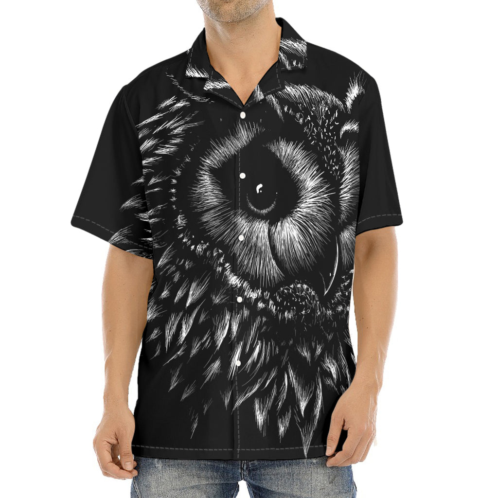 Black And White Owl Print Aloha Shirt