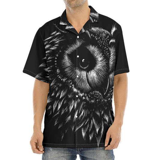 Black And White Owl Print Aloha Shirt