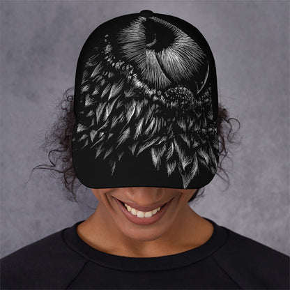 Black And White Owl Print Baseball Cap